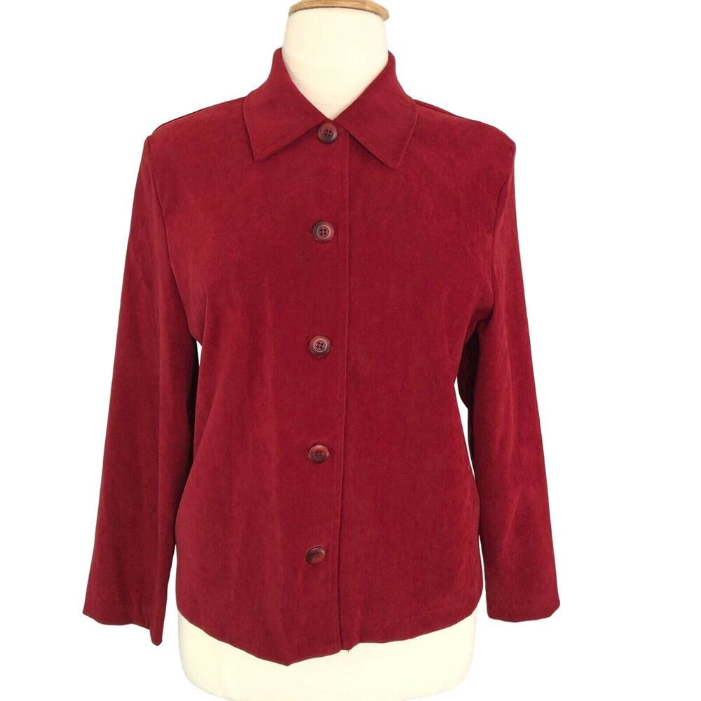 Briggs Faux Suede Button Front Blouse Long Sleeves Size 1X Red Vintage